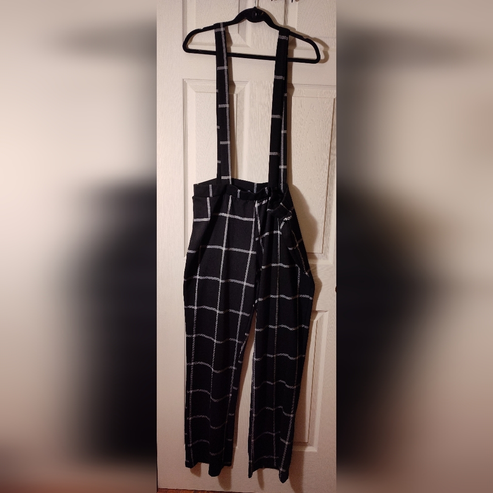 Black and white overall dress pants